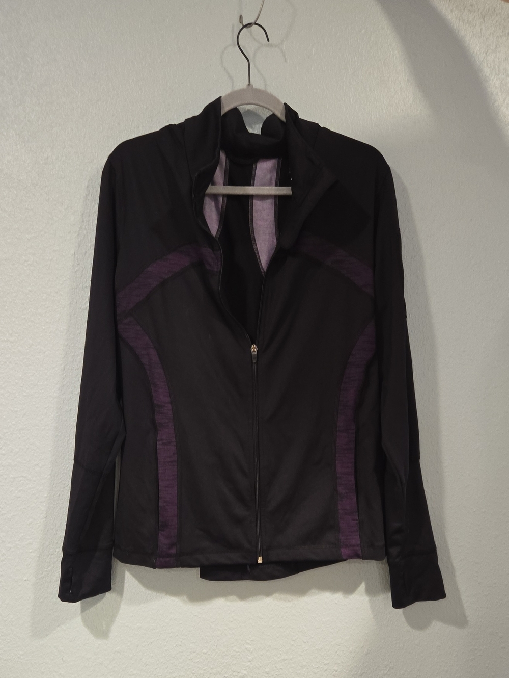 Women’s Black Jacket with Purple Accents - Lightweight Zip Front